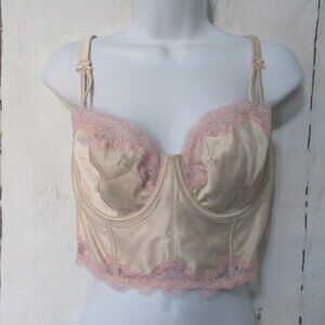 New Victorias Secret Bustier Bra 38D Cream Pink Lace Push Up Corset Longline